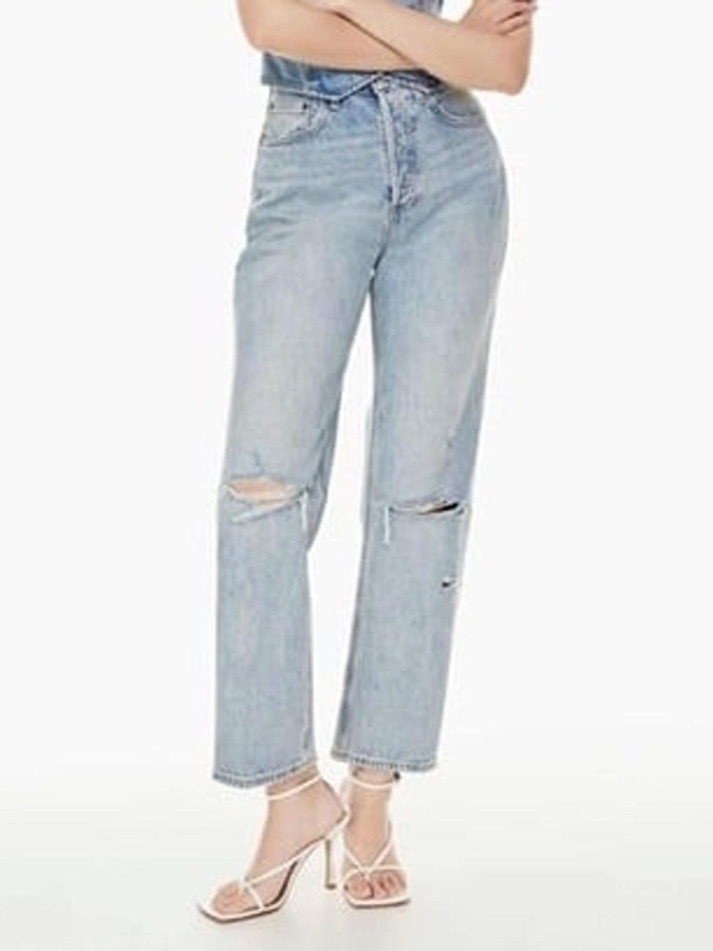 NWT Denim Forum Joni High Rise Loose Cropped Distressed Jeans, Sz 27 x 26 L